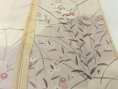 平和屋着物▽訪問着　無双　紗袷　紗×絽　手描き　草花文　正絹　逸品　AABJ8354jh