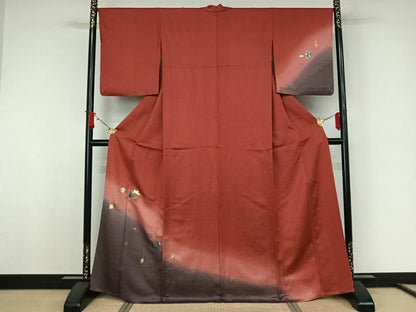 平和屋着物▽訪問着　単衣　螺鈿　草花文　暈し染め　金彩　正絹　逸品　AABJ8356jh