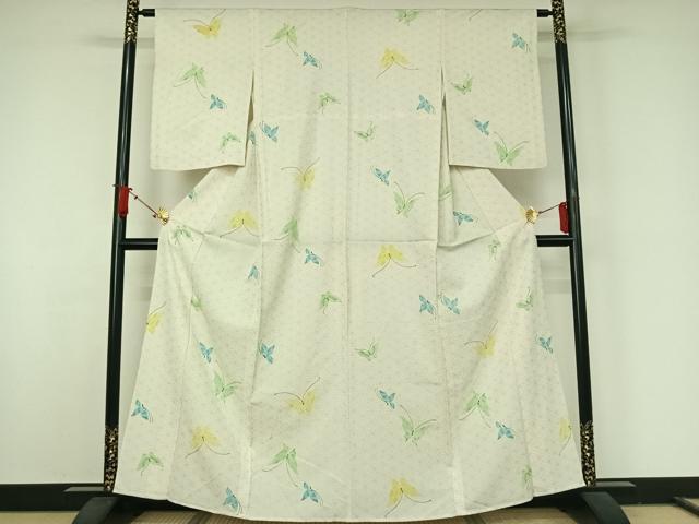平和屋着物▽上質な小紋　単衣　お召地　舞蝶文　銀彩　正絹　逸品　AABJ8361jh