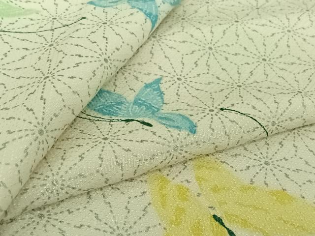 平和屋着物▽上質な小紋　単衣　お召地　舞蝶文　銀彩　正絹　逸品　AABJ8361jh