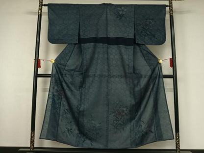平和屋着物▽訪問着　無双　紗袷　紗×紗　手描き　草花文　正絹　逸品　AABJ8364jh