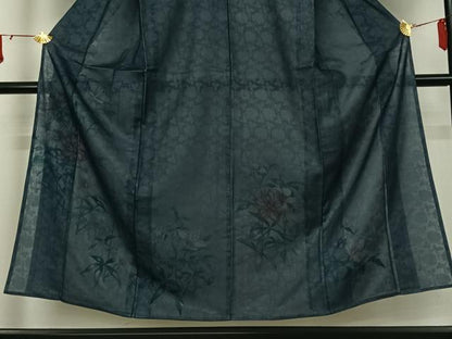 平和屋着物▽訪問着　無双　紗袷　紗×紗　手描き　草花文　正絹　逸品　AABJ8364jh