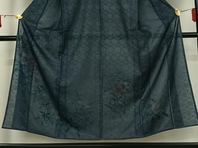 平和屋着物▽訪問着　無双　紗袷　紗×紗　手描き　草花文　正絹　逸品　AABJ8364jh