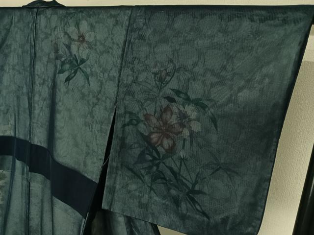 平和屋着物▽訪問着　無双　紗袷　紗×紗　手描き　草花文　正絹　逸品　AABJ8364jh