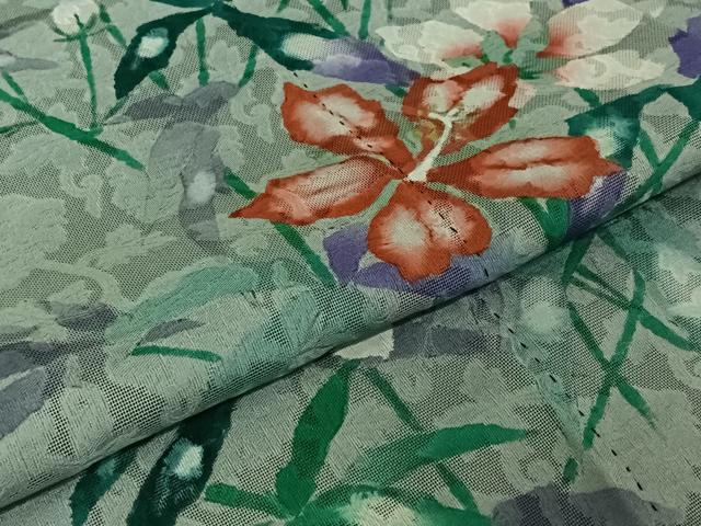 平和屋着物▽訪問着　無双　紗袷　紗×紗　手描き　草花文　正絹　逸品　AABJ8364jh