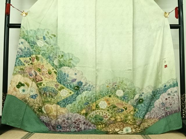 平和屋着物▽吉乃一廉　幻の辻が花　訪問着　単衣　絞り　暈し染め　正絹　逸品　AABJ8365jh