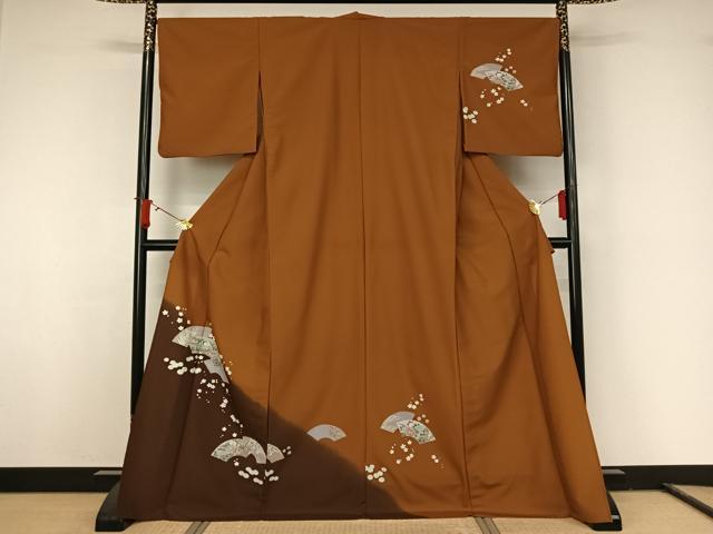 平和屋着物▽訪問着　単衣　地紙流水花文　金彩　ロング丈　洗える着物　AABJ8368jh
