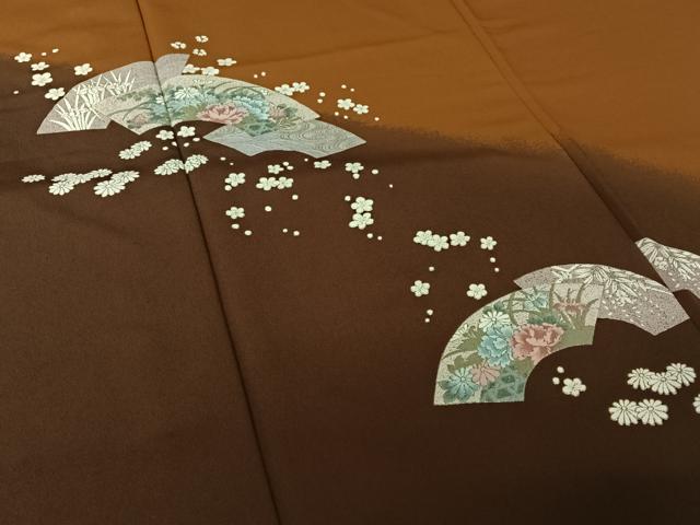 平和屋着物▽訪問着　単衣　地紙流水花文　金彩　ロング丈　洗える着物　AABJ8368jh