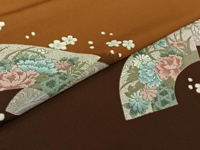 平和屋着物▽訪問着　単衣　地紙流水花文　金彩　ロング丈　洗える着物　AABJ8368jh