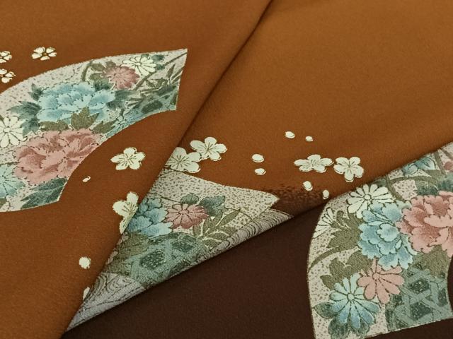 平和屋着物▽訪問着　単衣　地紙流水花文　金彩　ロング丈　洗える着物　AABJ8368jh