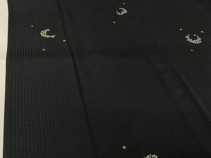 平和屋着物▽上質な小紋　単衣　総刺繍　草花文　金糸　正絹　逸品　AABJ8370jh