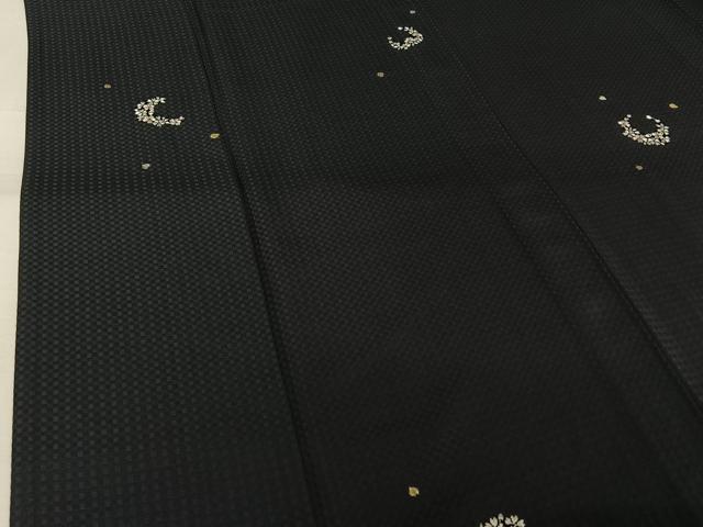平和屋着物▽上質な小紋　単衣　総刺繍　草花文　金糸　正絹　逸品　AABJ8370jh