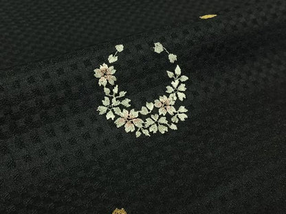 平和屋着物▽上質な小紋　単衣　総刺繍　草花文　金糸　正絹　逸品　AABJ8370jh