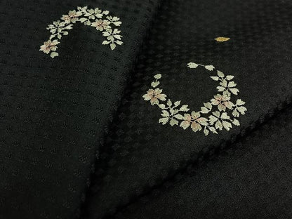 平和屋着物▽上質な小紋　単衣　総刺繍　草花文　金糸　正絹　逸品　AABJ8370jh