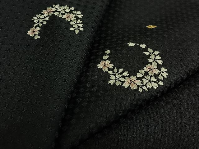 平和屋着物▽上質な小紋　単衣　総刺繍　草花文　金糸　正絹　逸品　AABJ8370jh