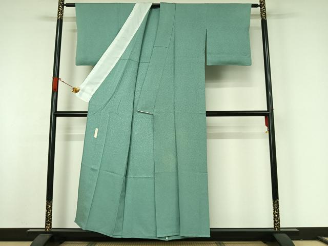 平和屋着物▽伝統工芸染師　川宮　色無地　単衣　白群色　正絹　逸品　AABJ8371jh
