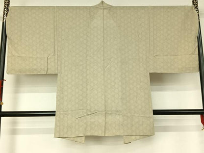平和屋着物▽男性　長羽織　スリーシーズン　春夏秋　塵除け　幾何学文様　正絹　逸品　未使用　AABJ8372jh