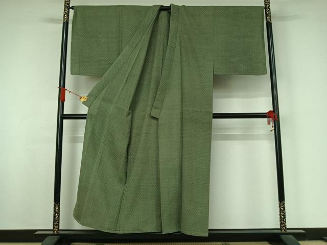 平和屋着物▽男性　紬　単衣　幾何学文様　正絹　逸品　未使用　AABJ8373jh