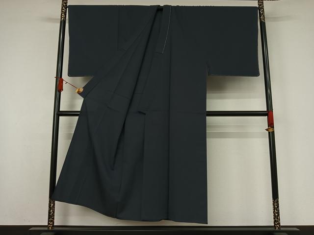 平和屋着物▽男性 色無地 単衣 お召地 鉄御納戸色 キングサイズ 正絹
