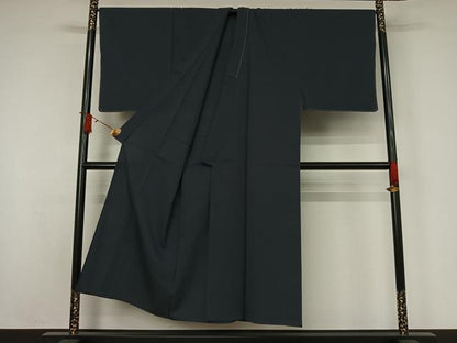 平和屋着物▽男性　色無地　単衣　お召地　鉄御納戸色　キングサイズ　正絹　逸品　未使用　AABJ8374jh