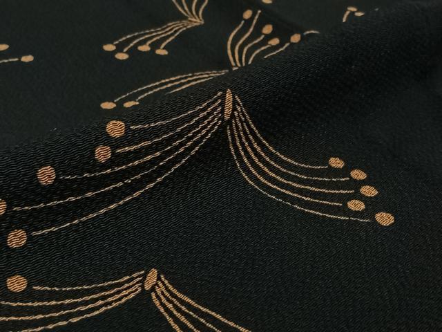平和屋着物▽浦野理一　型染　小紋　単衣　松　黒地　鬼しぼ縮緬　正絹　逸品　AABJ8375jh