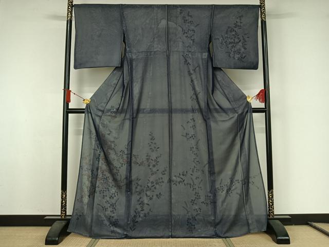平和屋着物▽訪問着　無双　紗袷　紗×絽　手描き　草花文　金彩　正絹　逸品　AABJ8377jh