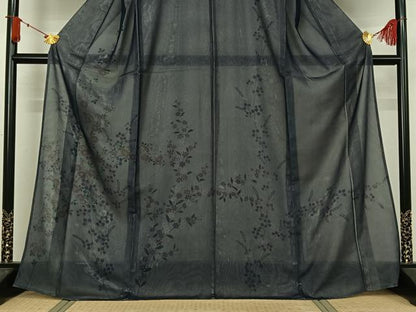 平和屋着物▽訪問着　無双　紗袷　紗×絽　手描き　草花文　金彩　正絹　逸品　AABJ8377jh