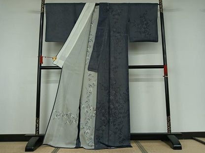 平和屋着物▽訪問着　無双　紗袷　紗×絽　手描き　草花文　金彩　正絹　逸品　AABJ8377jh