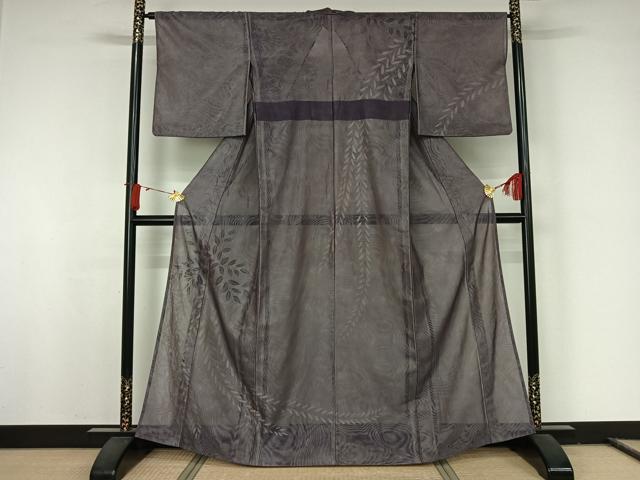平和屋着物▽訪問着　無双　紗袷　紗×紗　草葉文　正絹　逸品　AABJ8378jh