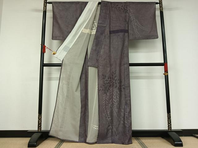 平和屋着物▽訪問着　無双　紗袷　紗×紗　草葉文　正絹　逸品　AABJ8378jh