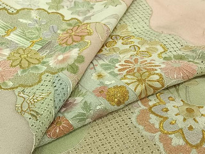 平和屋着物▽訪問着　単衣　中国三大刺繍　汕頭刺繍　スワトウ刺繍　総刺繍　吉祥飛鶴花文　暈し染め　金糸　正絹　逸品　AABJ8380jh