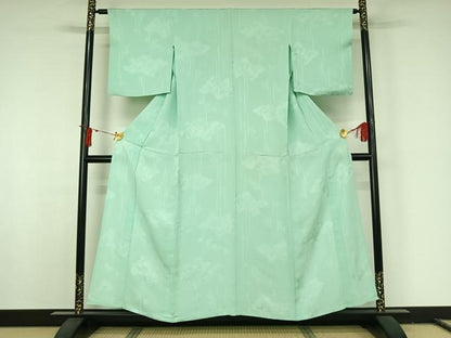 平和屋着物▽上質な色無地　単衣　楓地紋　錆青磁色　正絹　逸品　AABJ8381jh