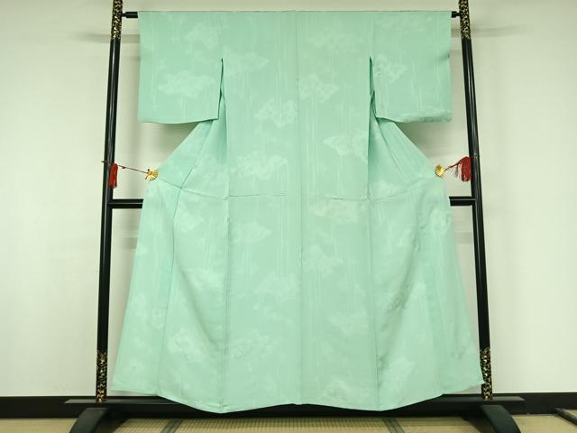平和屋着物▽上質な色無地　単衣　楓地紋　錆青磁色　正絹　逸品　AABJ8381jh