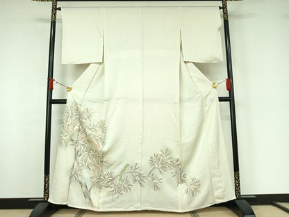 平和屋着物▽色留訪問着　単衣　刺繍　枝に休み鳥　金銀彩　銀糸　正絹　逸品　AABJ8383jh