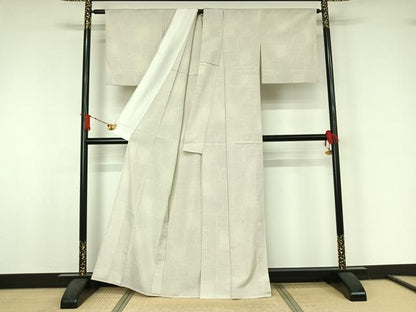 平和屋着物▽本塩沢　単衣　110亀甲　幾何学文様　正絹　逸品　AABJ8384jh