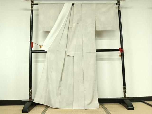 平和屋着物▽本塩沢　単衣　110亀甲　幾何学文様　正絹　逸品　AABJ8384jh