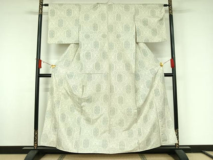 平和屋着物▽本場大島紬　白大島　単衣　幾何学文様　正絹　逸品　AABJ8385jh