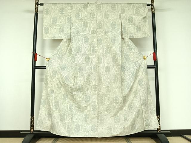 平和屋着物▽本場大島紬　白大島　単衣　幾何学文様　正絹　逸品　AABJ8385jh