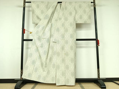 平和屋着物▽本場大島紬　白大島　単衣　幾何学文様　正絹　逸品　AABJ8385jh