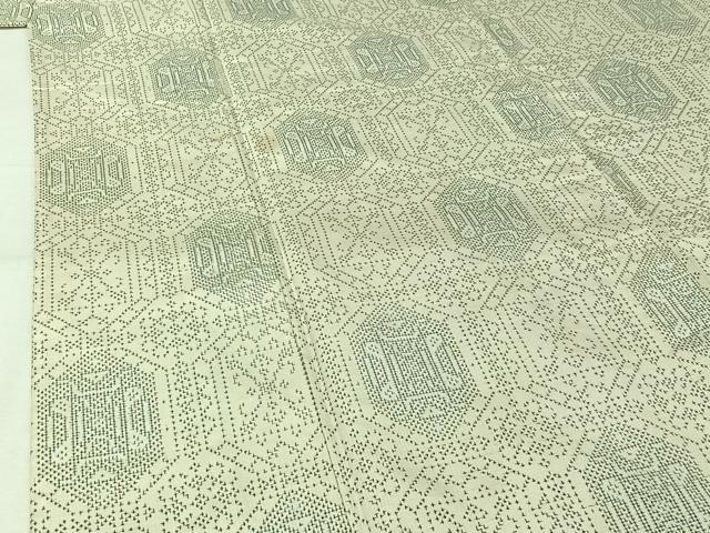 平和屋着物▽本場大島紬　白大島　単衣　幾何学文様　正絹　逸品　AABJ8385jh