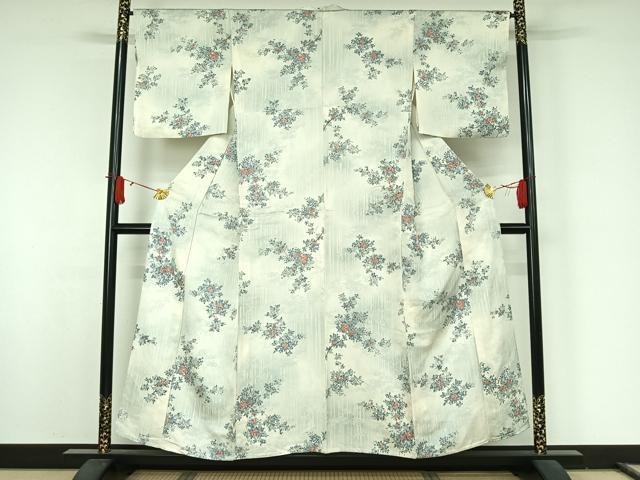 平和屋着物▽上質な小紋　単衣　手描き　枝花文　正絹　逸品　AABJ8386jh