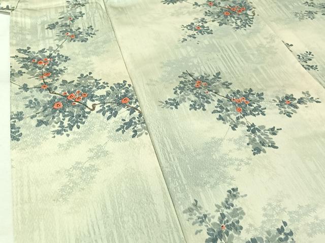平和屋着物▽上質な小紋　単衣　手描き　枝花文　正絹　逸品　AABJ8386jh