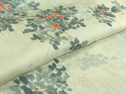 平和屋着物▽上質な小紋　単衣　手描き　枝花文　正絹　逸品　AABJ8386jh