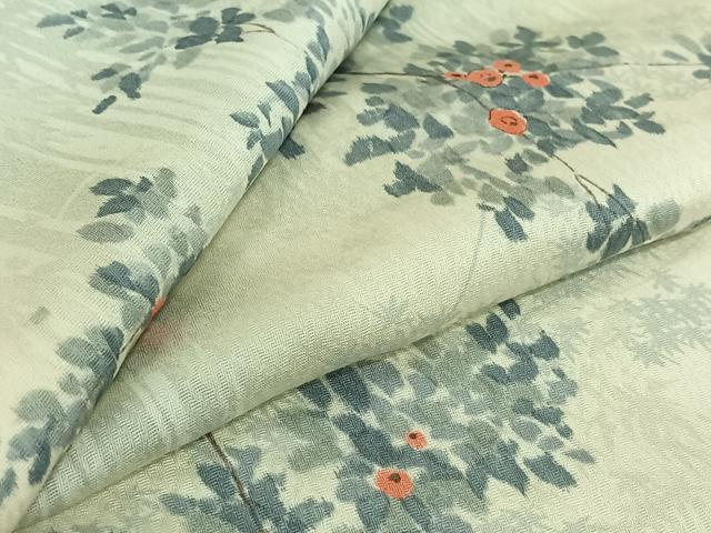 平和屋着物▽上質な小紋　単衣　手描き　枝花文　正絹　逸品　AABJ8386jh