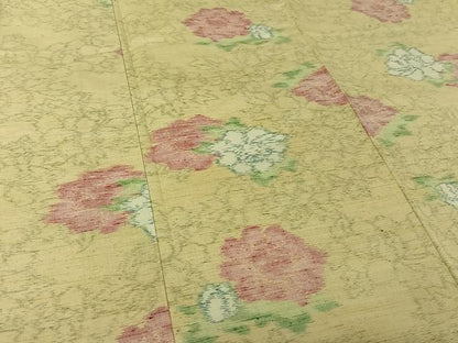 平和屋着物▽上質な紬　単衣　草花文　正絹　逸品　AABJ8387jh
