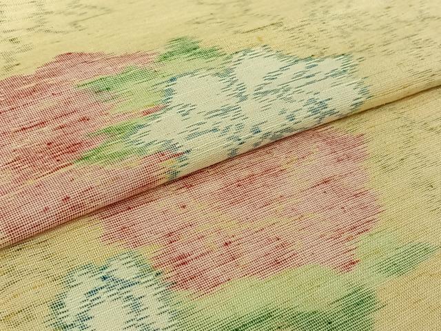 平和屋着物▽上質な紬　単衣　草花文　正絹　逸品　AABJ8387jh