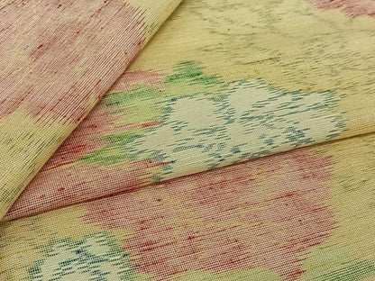平和屋着物▽上質な紬　単衣　草花文　正絹　逸品　AABJ8387jh