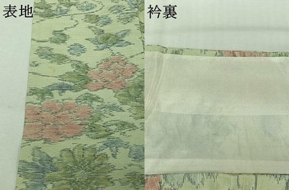 平和屋着物▽上質な紬　単衣　草花文　正絹　逸品　AABJ8388jh