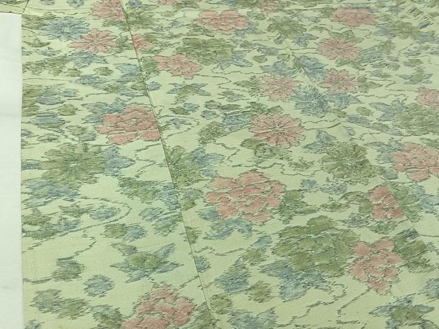平和屋着物▽上質な紬　単衣　草花文　正絹　逸品　AABJ8388jh