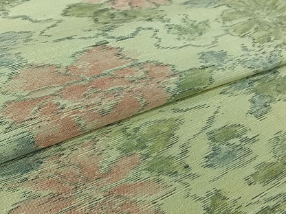 平和屋着物▽上質な紬　単衣　草花文　正絹　逸品　AABJ8388jh
